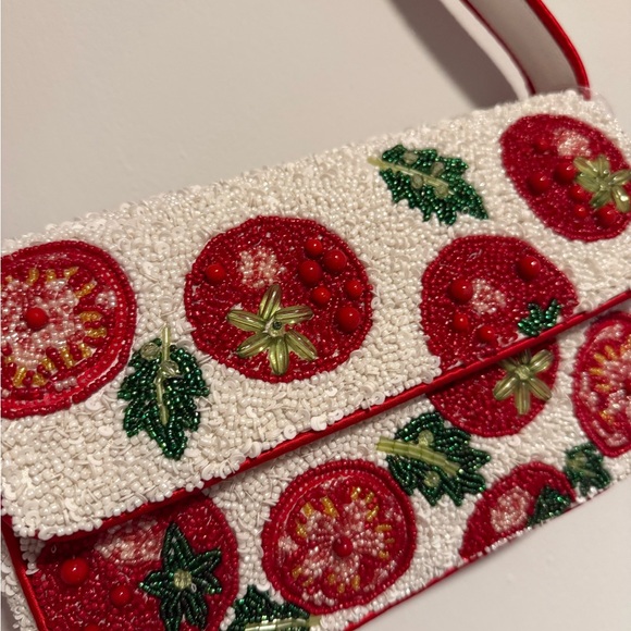Tomato Embellished Shoulder Bag - Red and White - Picture 3 of 4